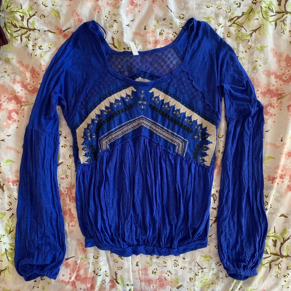 Free People Royal Blue Long Sleeve Shirt